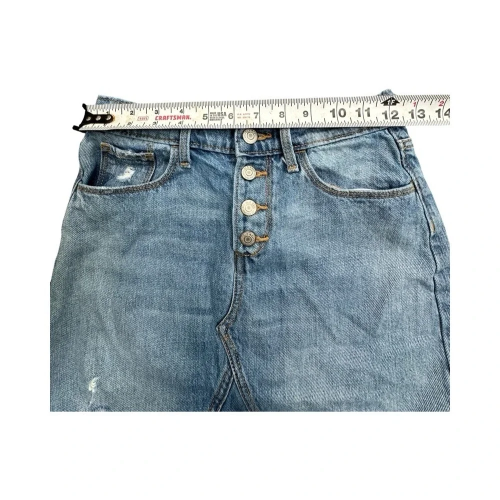Old Navy Denim Skirt Girls L 10-12 Blue Distressed Mini Button Front Raw Hem